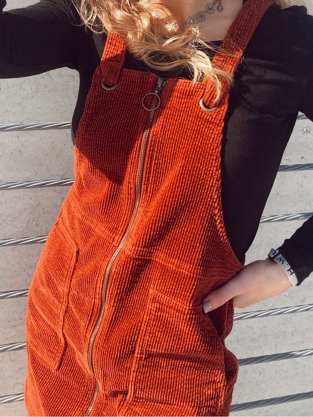Corduroy Jumper Dress in Deep Rust